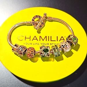 Chamilia silver bracelet with 6 charms